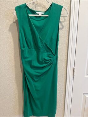 Diane Von Furstenberg Teal Green Sleeveless Faux-Wrap Midi Dress